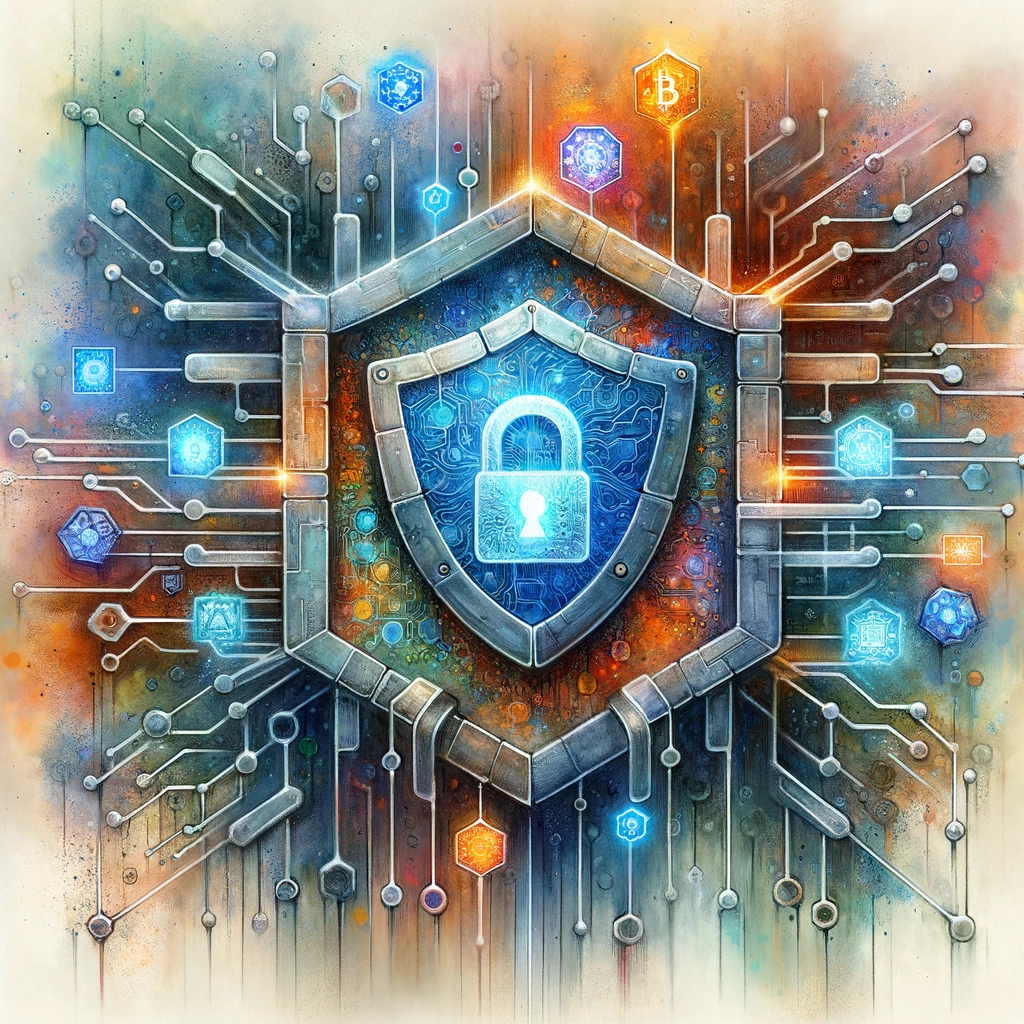 ブロックチェーンとAIの融合によるプライバシー保護を視覚化する画像