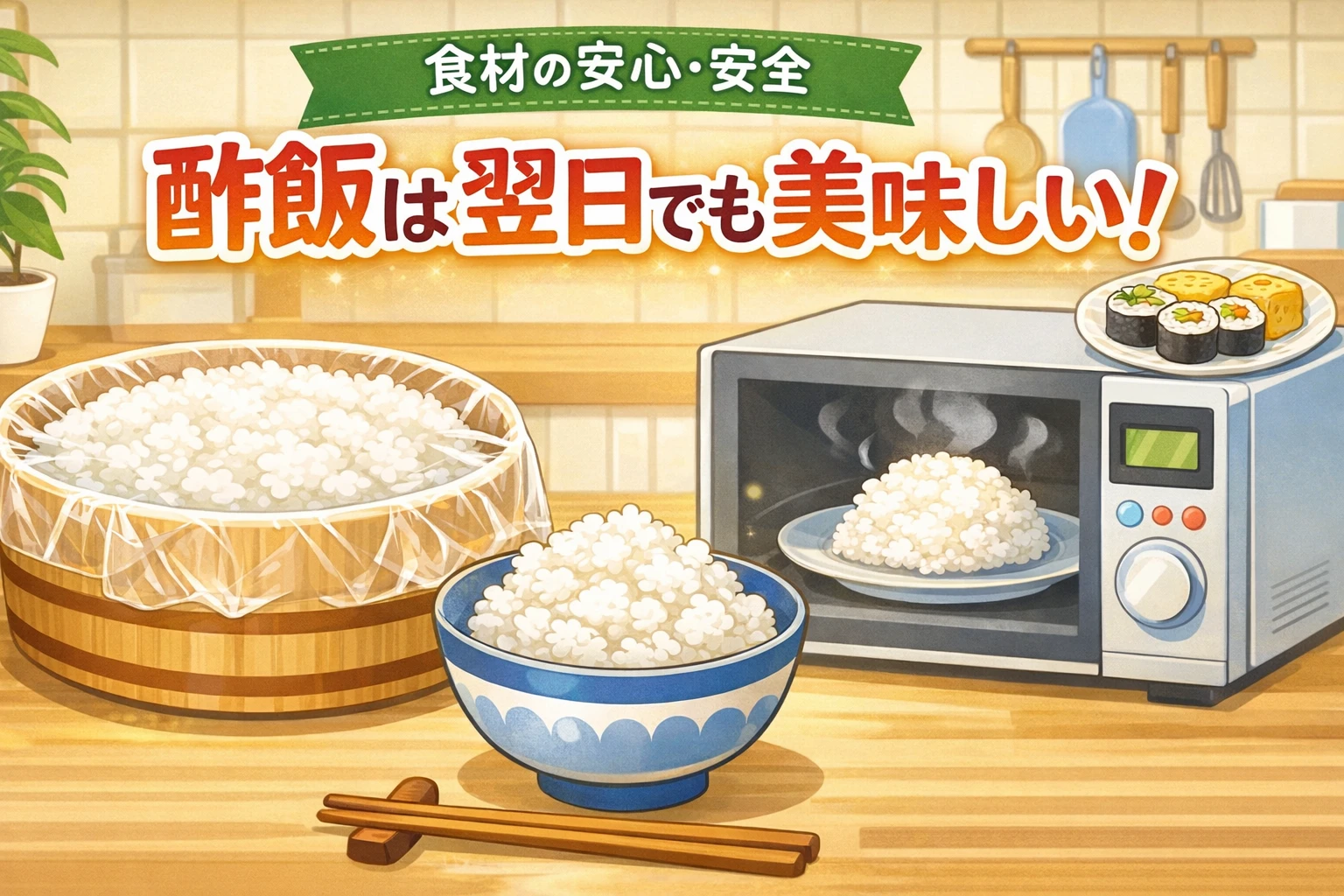 翌日でも美味しく食べられる酢飯の保存方法と温め直しをイラストで解説