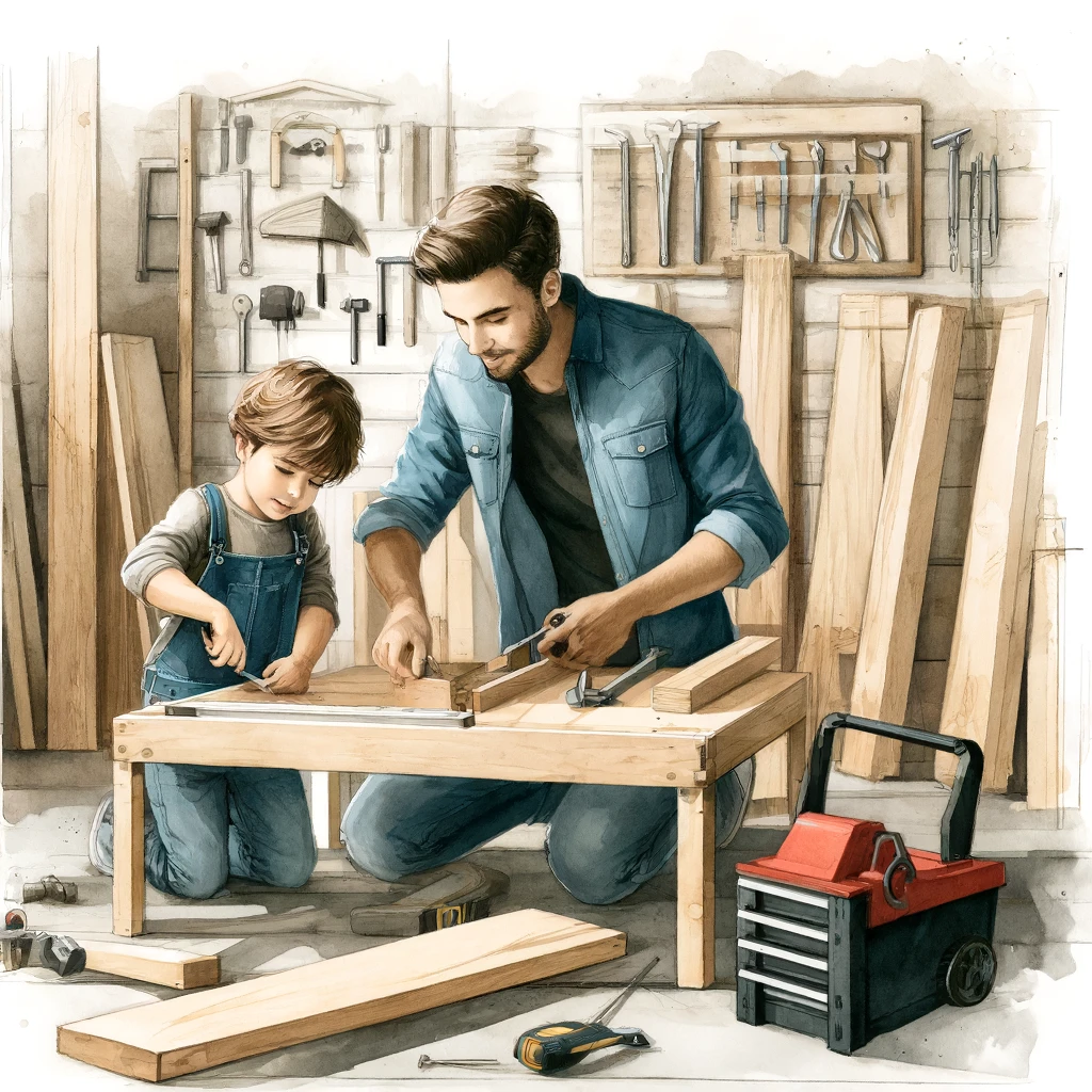 DIY家具作りに取り組む親子