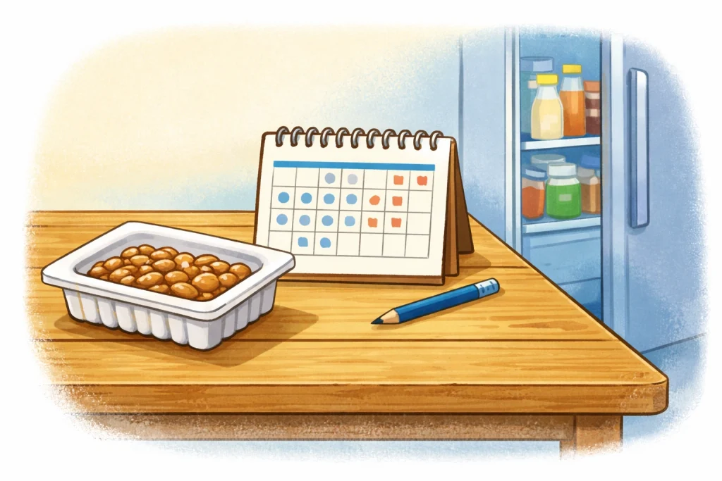 納豆の賞味期限を確認するイメージイラスト
