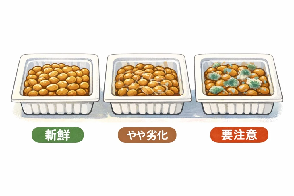 納豆の鮮度の違いを比較したイラスト
