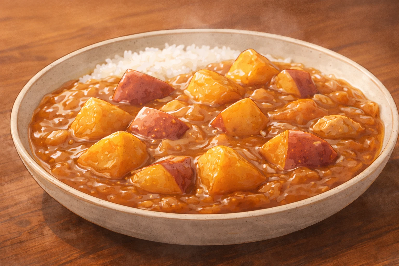 さつまいもがたっぷり入った、とろみの強いカレーのイラスト