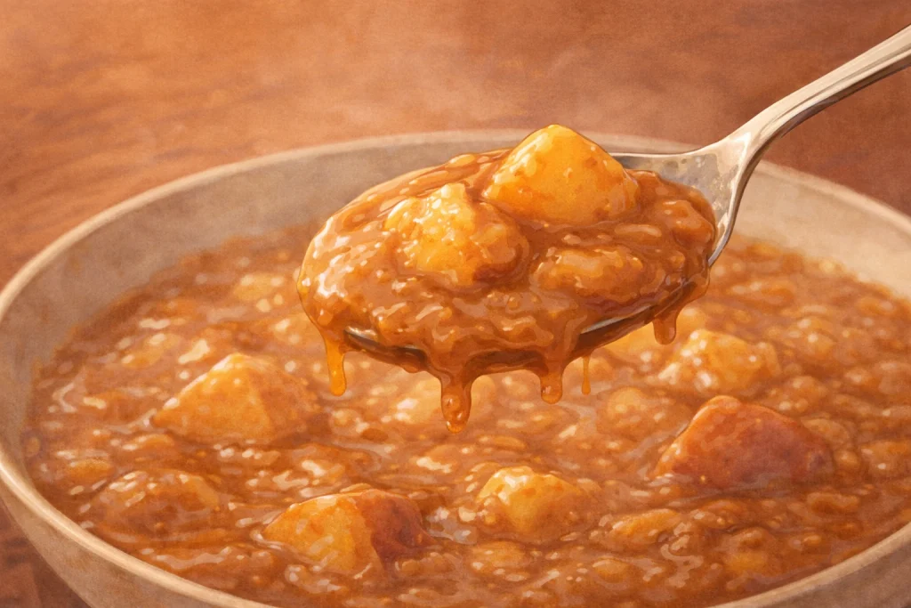 とろみが強く、さつまいもが溶け込んだ重たい印象のカレーのイラスト